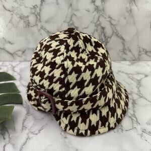Badgley Mischka Womens Vintage Y2k Cloche Hat Brown Cream Houndstooth Wool